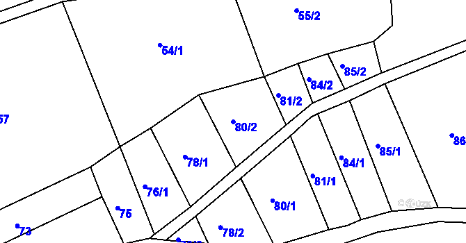 Parcela st. 80/2 v KÚ Částkov, Katastrální mapa