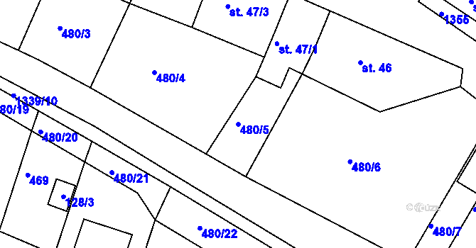 Parcela st. 480/5 v KÚ Částkov, Katastrální mapa