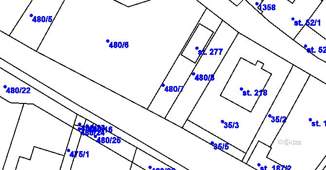 Parcela st. 480/7 v KÚ Částkov, Katastrální mapa
