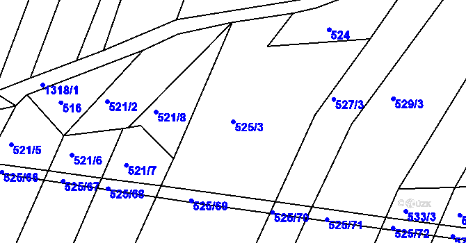 Parcela st. 525/3 v KÚ Částkov, Katastrální mapa