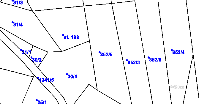 Parcela st. 852/5 v KÚ Částkov, Katastrální mapa