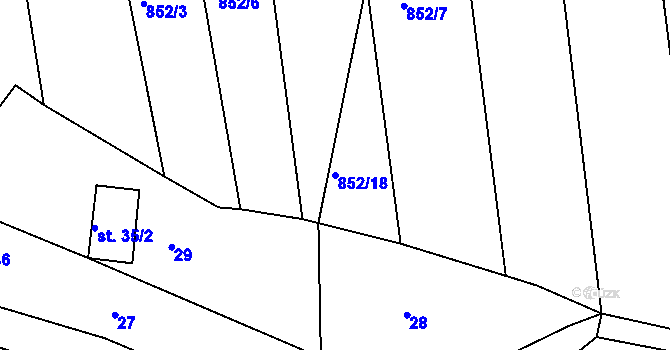 Parcela st. 852/18 v KÚ Částkov, Katastrální mapa