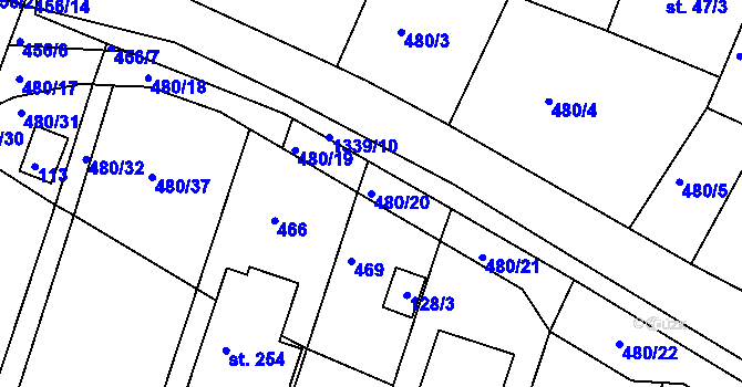 Parcela st. 480/20 v KÚ Částkov, Katastrální mapa