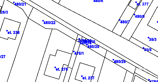 Parcela st. 480/24 v KÚ Částkov, Katastrální mapa