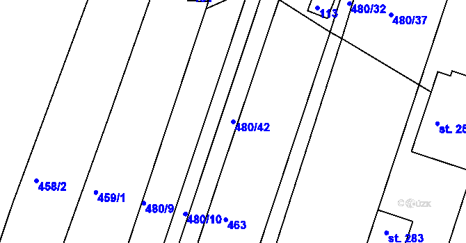 Parcela st. 480/42 v KÚ Částkov, Katastrální mapa