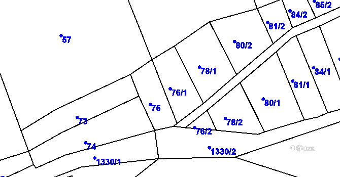 Parcela st. 76/1 v KÚ Částkov, Katastrální mapa