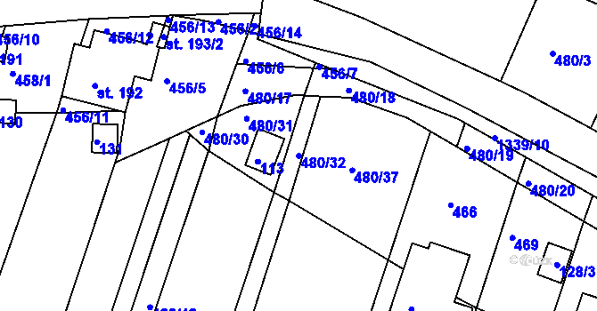 Parcela st. 480/32 v KÚ Částkov, Katastrální mapa