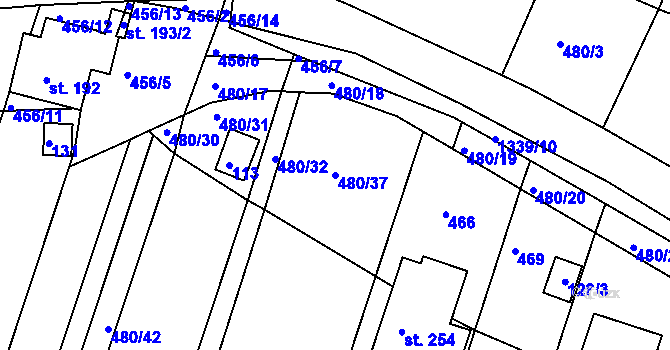 Parcela st. 480/37 v KÚ Částkov, Katastrální mapa
