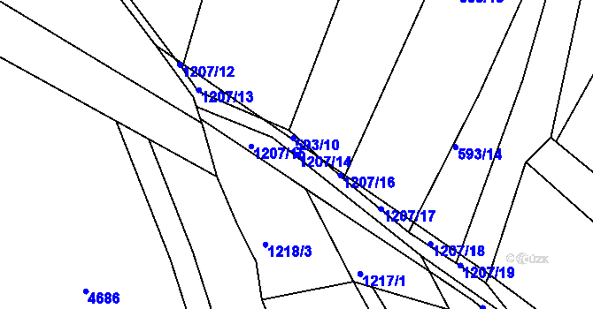 Parcela st. 1207/14 v KÚ Částkov, Katastrální mapa