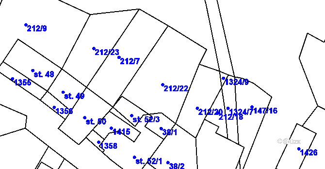 Parcela st. 212/22 v KÚ Částkov, Katastrální mapa