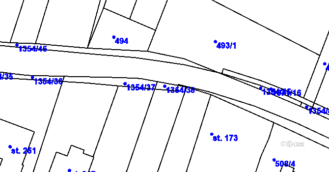 Parcela st. 1354/38 v KÚ Částkov, Katastrální mapa