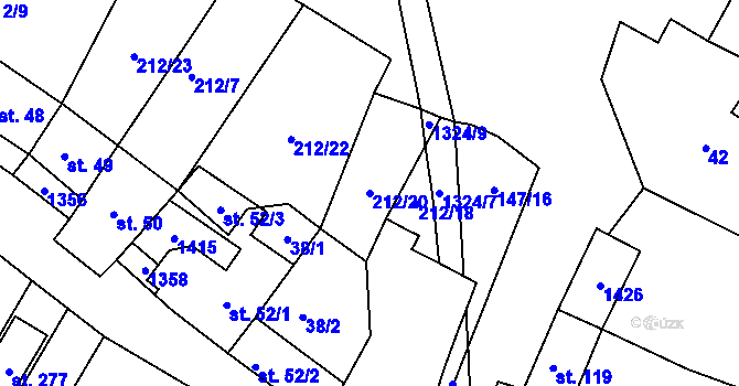 Parcela st. 212/20 v KÚ Částkov, Katastrální mapa