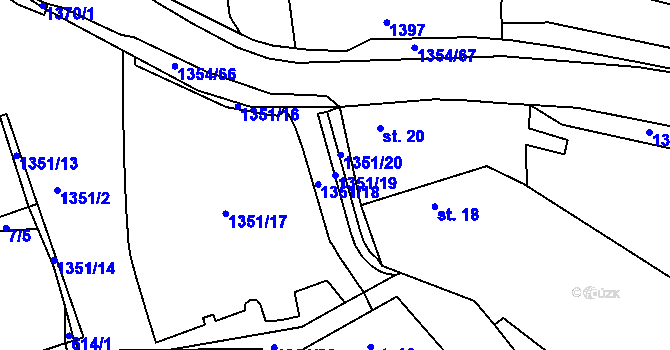Parcela st. 1351/19 v KÚ Částkov, Katastrální mapa