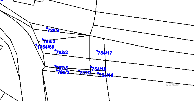 Parcela st. 754/17 v KÚ Částkov, Katastrální mapa