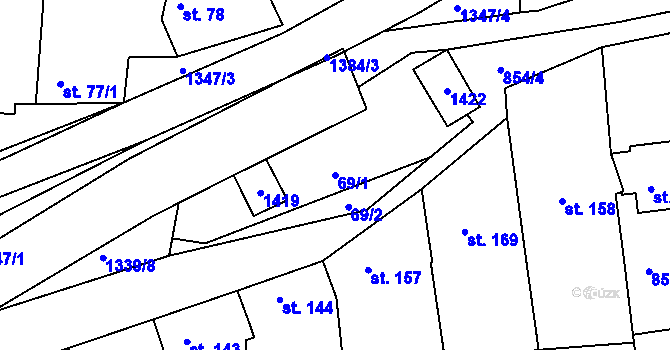 Parcela st. 69/1 v KÚ Částkov, Katastrální mapa