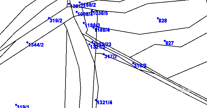 Parcela st. 317/2 v KÚ Částkov, Katastrální mapa