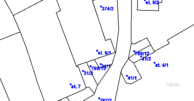 Parcela st. 6/1 v KÚ Částkovice, Katastrální mapa