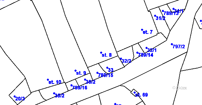 Parcela st. 8 v KÚ Částkovice, Katastrální mapa