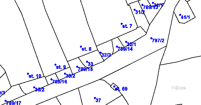 Parcela st. 32/2 v KÚ Částkovice, Katastrální mapa