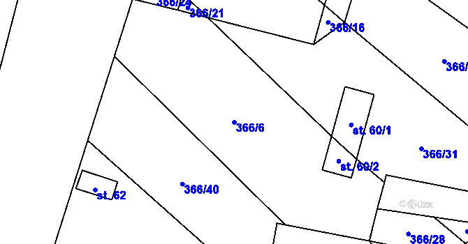 Parcela st. 366/6 v KÚ Částkovice, Katastrální mapa