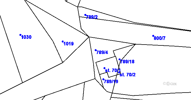 Parcela st. 789/4 v KÚ Částkovice, Katastrální mapa