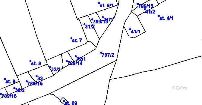 Parcela st. 797/2 v KÚ Částkovice, Katastrální mapa