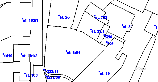 Parcela st. 33/2 v KÚ Častolovice, Katastrální mapa