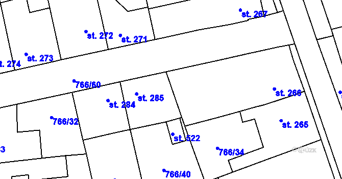Parcela st. 266 v KÚ Častolovice, Katastrální mapa