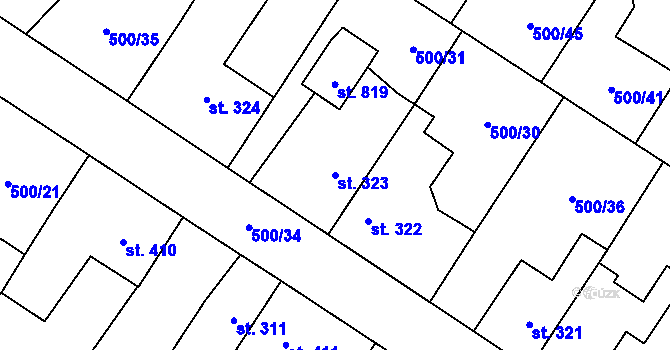 Parcela st. 323 v KÚ Častolovice, Katastrální mapa