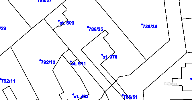 Parcela st. 376 v KÚ Častolovice, Katastrální mapa