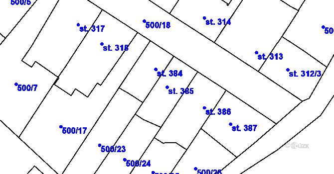 Parcela st. 385 v KÚ Častolovice, Katastrální mapa