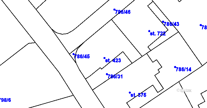 Parcela st. 423 v KÚ Častolovice, Katastrální mapa