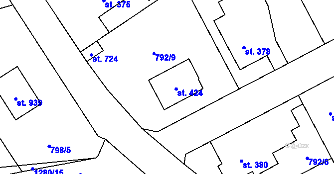Parcela st. 424 v KÚ Častolovice, Katastrální mapa