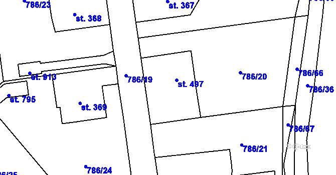 Parcela st. 497 v KÚ Častolovice, Katastrální mapa