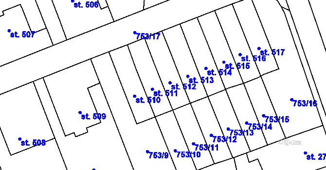 Parcela st. 512 v KÚ Častolovice, Katastrální mapa