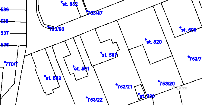 Parcela st. 567 v KÚ Častolovice, Katastrální mapa