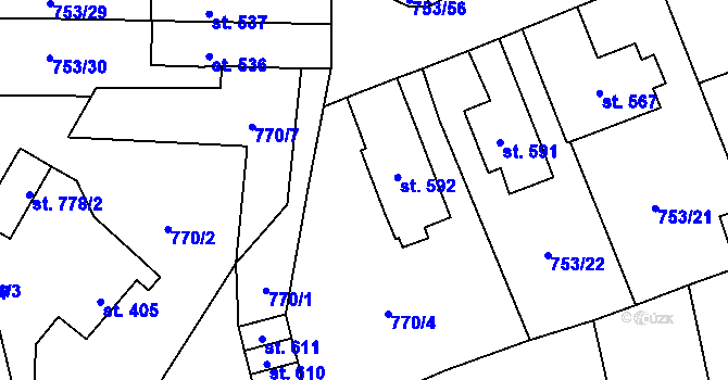 Parcela st. 592 v KÚ Častolovice, Katastrální mapa