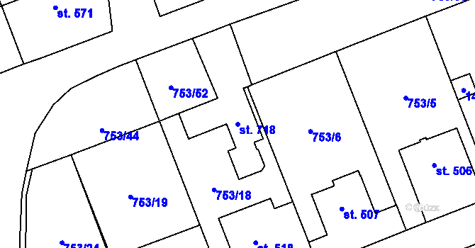 Parcela st. 718 v KÚ Častolovice, Katastrální mapa