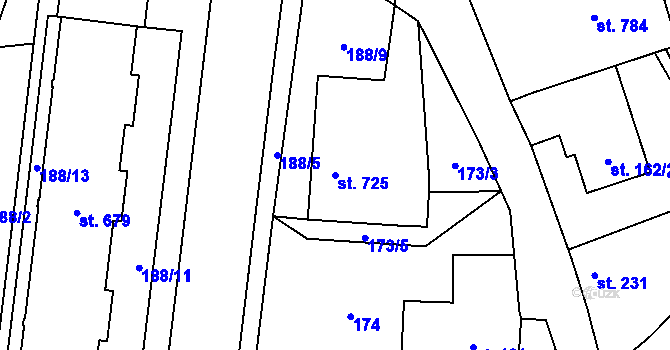 Parcela st. 725 v KÚ Častolovice, Katastrální mapa