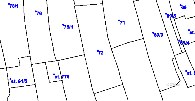 Parcela st. 72 v KÚ Častolovice, Katastrální mapa