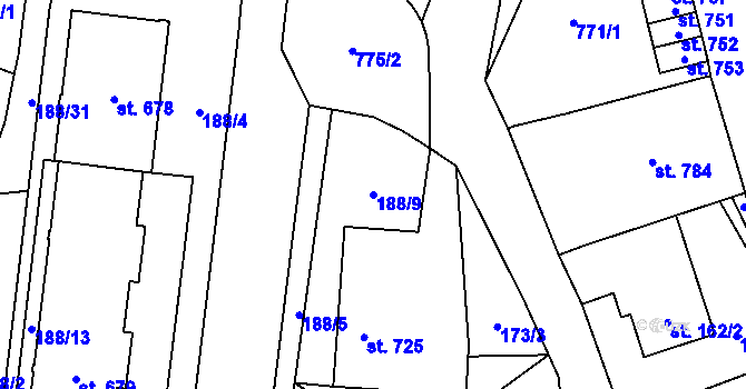 Parcela st. 188/9 v KÚ Častolovice, Katastrální mapa