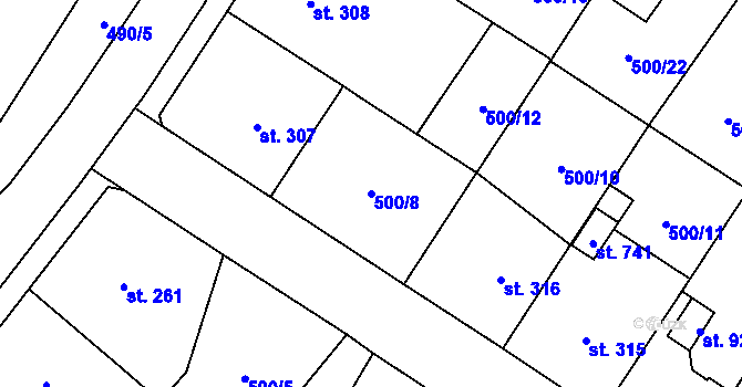 Parcela st. 500/8 v KÚ Častolovice, Katastrální mapa