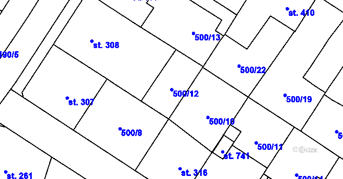 Parcela st. 500/12 v KÚ Častolovice, Katastrální mapa