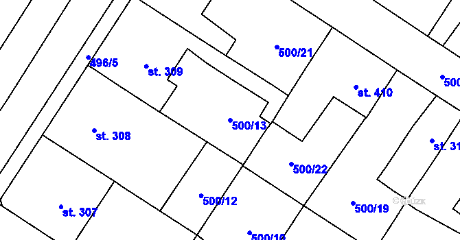 Parcela st. 500/13 v KÚ Častolovice, Katastrální mapa