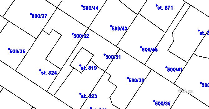 Parcela st. 500/31 v KÚ Častolovice, Katastrální mapa