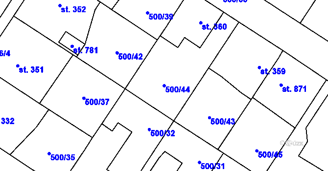 Parcela st. 500/44 v KÚ Častolovice, Katastrální mapa