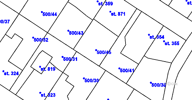 Parcela st. 500/45 v KÚ Častolovice, Katastrální mapa
