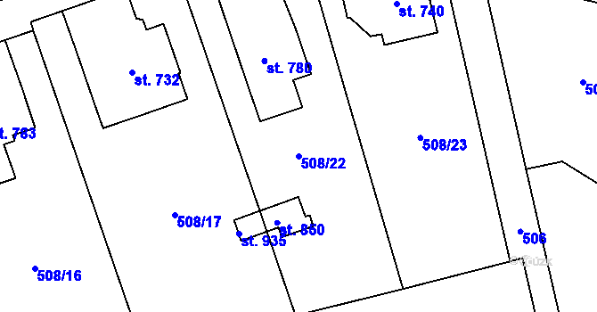 Parcela st. 508/22 v KÚ Častolovice, Katastrální mapa