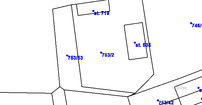 Parcela st. 753/2 v KÚ Častolovice, Katastrální mapa