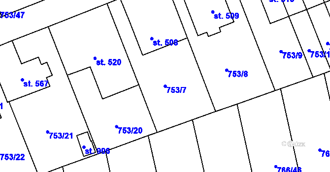 Parcela st. 753/7 v KÚ Častolovice, Katastrální mapa